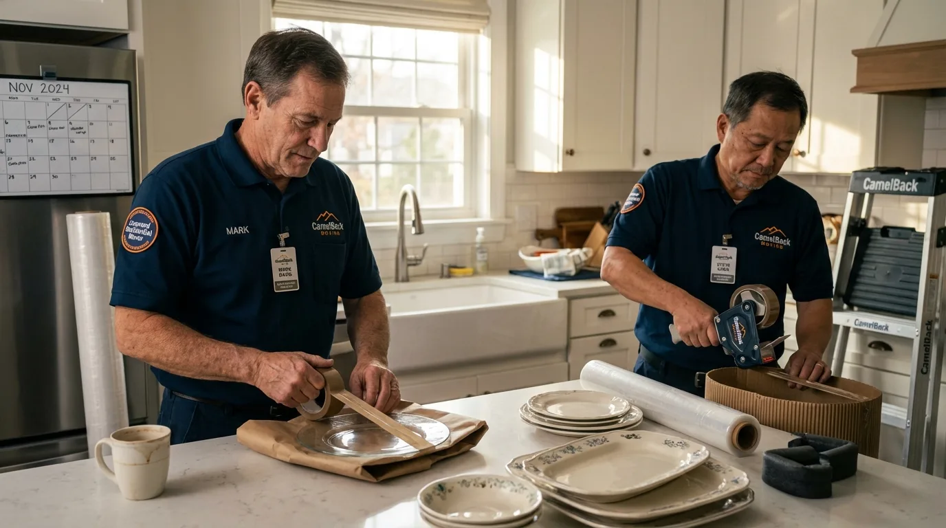 Professional crew packing kitchen dishware in Los Olivos, CA